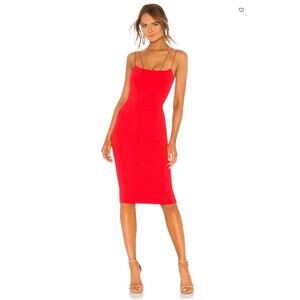 David Lerner Red Asymmetrical Strap Strappy Sleeveless Bodycon Midi Dress sz XS